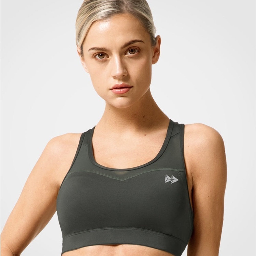 Yvette Racerback Mesh Padded Running Bra S+ Olive